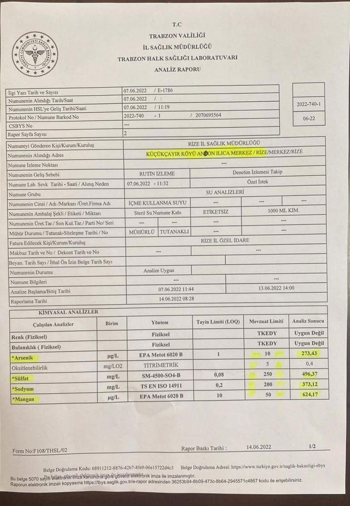 Prof. Dr. Bülent Verep,  Arsenikli Su için " 1 litre İçilmesi Sağlık Problemi Oluşturmaz"